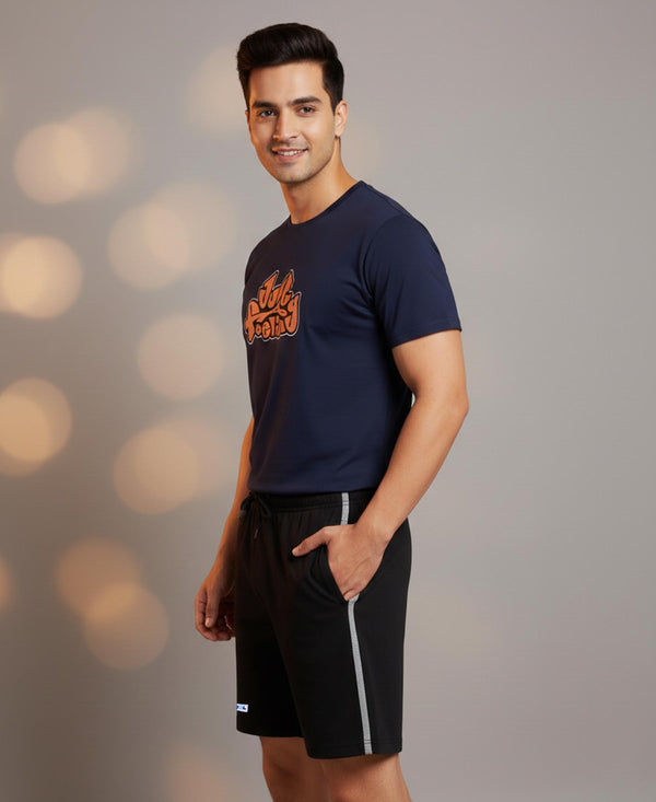 T.T. Men’s Cotton Blend | Printed Round Neck T-Shirt & Regular Fit Shorts | Casual Co-ord Set for Men