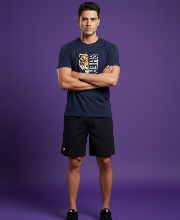 T.T. Men’s Cotton Blend | Printed Round Neck T-Shirt & Regular Fit Shorts | Casual Co-ord Set for Men