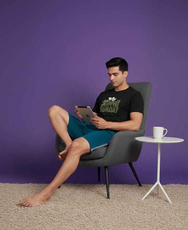 T.T. Men’s Cotton Blend | Printed Round Neck T-Shirt & Regular Fit Shorts | Casual Co-ord Set for Men