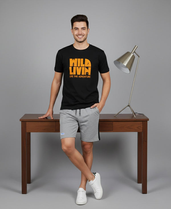 T.T. Men’s Cotton Blend | Printed Round Neck T-Shirt & Regular Fit Shorts | Casual Co-ord Set for Men
