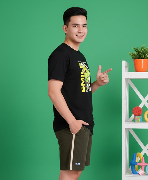 T.T. Men’s Cotton Blend | Printed Round Neck T-Shirt & Regular Fit Shorts | Casual Co-ord Set for Men