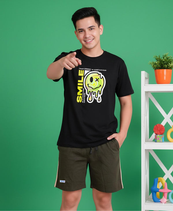 T.T. Men’s Cotton Blend | Printed Round Neck T-Shirt & Regular Fit Shorts | Casual Co-ord Set for Men