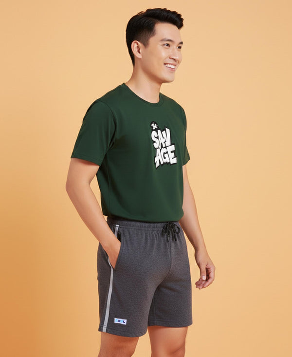 T.T. Men’s Cotton Blend | Printed Round Neck T-Shirt & Regular Fit Shorts | Casual Co-ord Set for Men