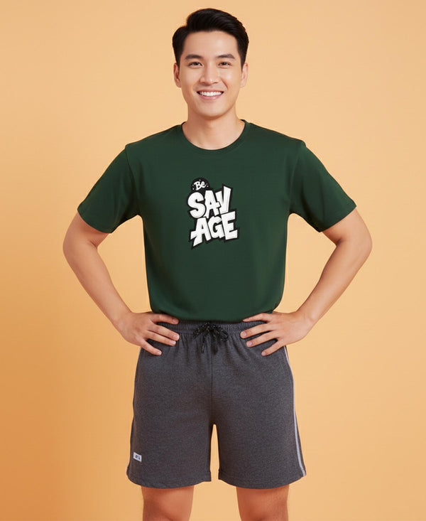 T.T. Men’s Cotton Blend | Printed Round Neck T-Shirt & Regular Fit Shorts | Casual Co-ord Set for Men