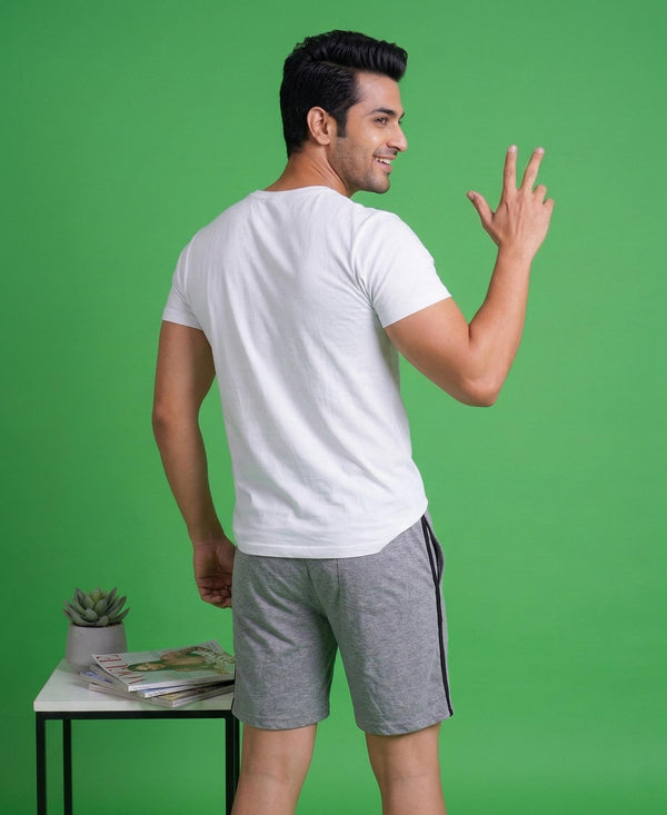 T.T. Men’s Cotton Blend | Solid Round Neck T-Shirt & Regular Fit Shorts | Casual Co-ord Set for Men