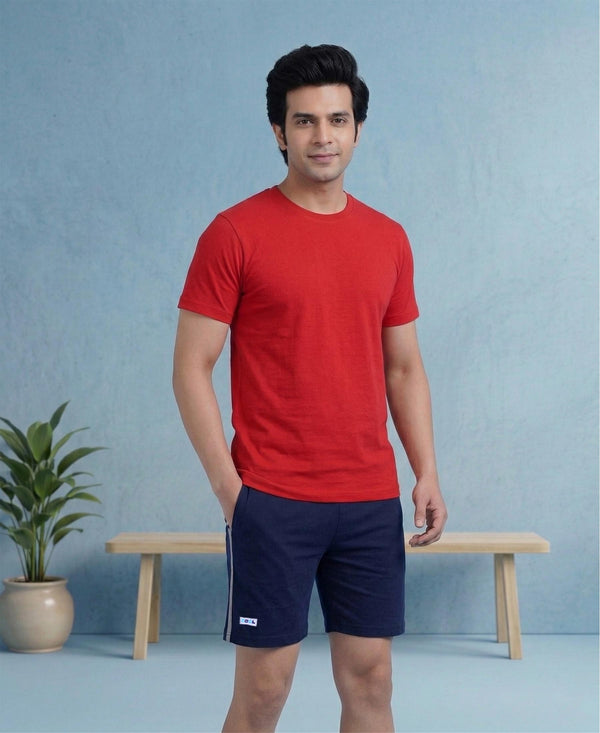 T.T. Men’s Cotton Blend | Solid Round Neck T-Shirt & Regular Fit Shorts | Casual Co-ord Set for Men