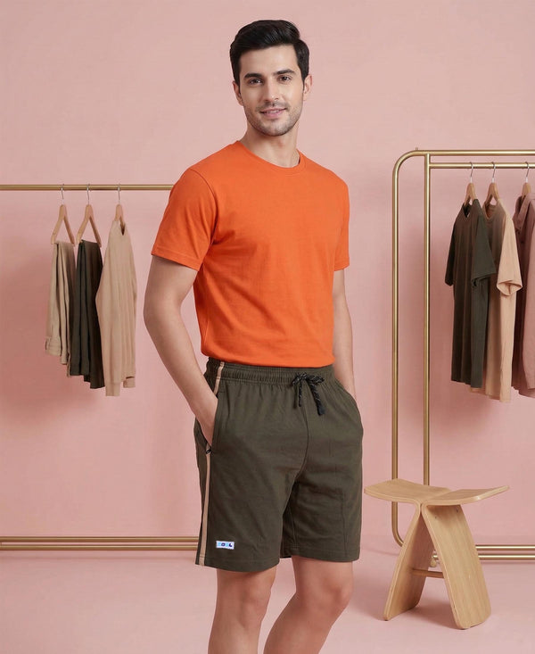 T.T. Men’s Cotton Blend | Solid Round Neck T-Shirt & Regular Fit Shorts | Casual Co-ord Set for Men