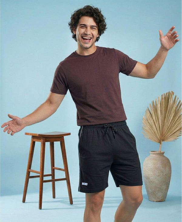 T.T. Men’s Cotton Blend | Solid Round Neck T-Shirt & Regular Fit Shorts | Casual Co-ord Set for Men