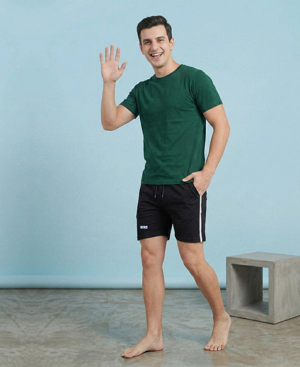 T.T. Men’s Cotton Blend | Solid Round Neck T-Shirt & Regular Fit Shorts | Casual Co-ord Set for Men