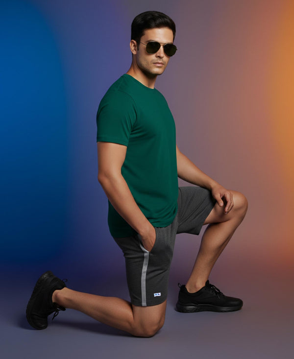 T.T. Men’s Cotton Blend | Solid Round Neck T-Shirt & Regular Fit Shorts | Casual Co-ord Set for Men