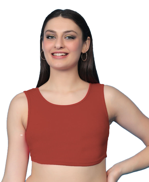 T.T. Women|Ribbed Crop Top|Sleeveless Round Neck Slim Fit Aesthetic Streetwear Top|Stretchable Cotton Fabric|Tshirt|Top||Rust