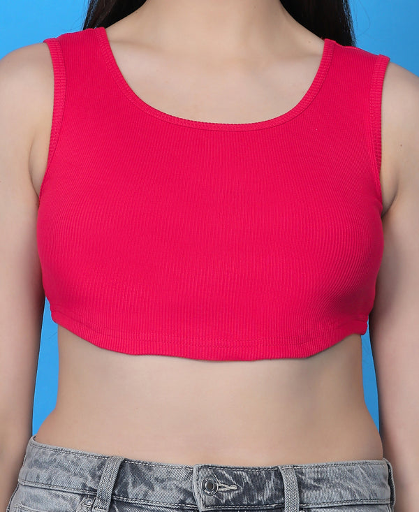 T.T. Women|Ribbed Crop Top|Sleeveless Round Neck Slim Fit Aesthetic Streetwear Top|Stretchable Cotton Fabric|Tshirt|Top||Pink