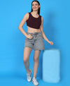T.T. Women|Ribbed Crop Top|Sleeveless Round Neck Slim Fit Aesthetic Streetwear Top|Stretchable Cotton Fabric|Tshirt|Top||Plum