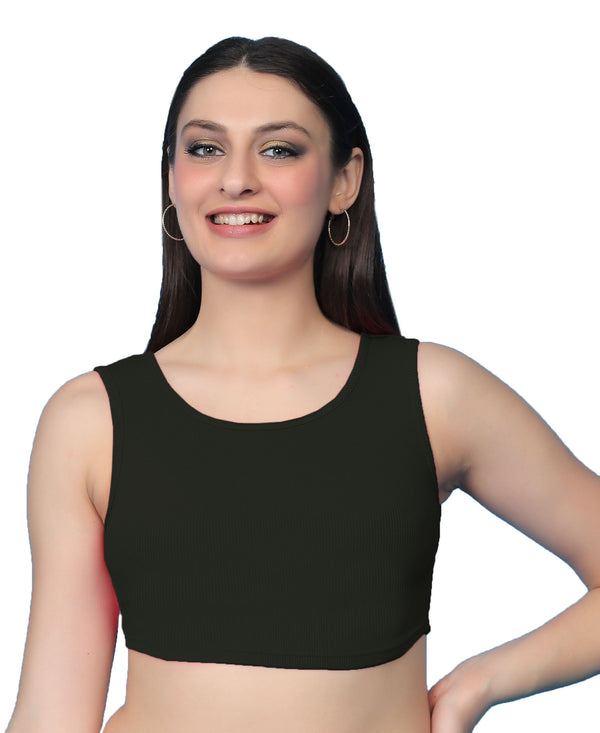 T.T. Women|Ribbed Crop Top|Sleeveless Round Neck Slim Fit Aesthetic Streetwear Top|Stretchable Cotton Fabric|Tshirt|Top||Olive