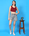 T.T. Women|Ribbed Crop Top|Sleeveless Round Neck Slim Fit Aesthetic Streetwear Top|Stretchable Cotton Fabric|Tshirt|Top||Maroon