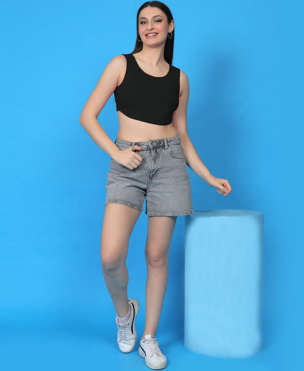 T.T. Women|Ribbed Crop Top|Sleeveless Round Neck Slim Fit Aesthetic Streetwear Top|Stretchable Cotton Fabric|Tshirt|Top||D.Green