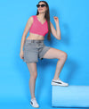 T.T. Women|Ribbed Crop Top|Sleeveless Notch Neck Slim Fit Aesthetic Streetwear Top|Stretchable Cotton Fabric|Tshirt|Top||Pink