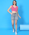 T.T. Women|Ribbed Crop Top|Sleeveless Notch Neck Slim Fit Aesthetic Streetwear Top|Stretchable Cotton Fabric|Tshirt|Top||Pink