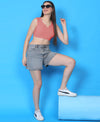T.T. Women|Ribbed Crop Top|Sleeveless Notch Neck Slim Fit Aesthetic Streetwear Top|Stretchable Cotton Fabric|Tshirt|Top||Peach