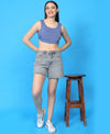 T.T. Women|Ribbed Crop Top|Sleeveless Round Neck Slim Fit Aesthetic Streetwear Top|Stretchable Cotton Fabric|Tshirt|Top||Blue