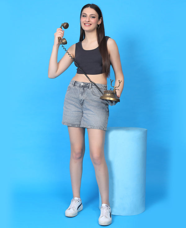 T.T. Women|Ribbed Crop Top|Sleeveless Round Neck Slim Fit Aesthetic Streetwear Top|Stretchable Cotton Fabric|Tshirt|Top||D.Grey