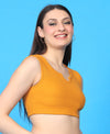 T.T. Women|Ribbed Crop Top|Sleeveless Notch Neck Slim Fit Aesthetic Streetwear Top|Stretchable Cotton Fabric|Tshirt|Top||Mustard