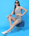 T.T. Women|Ribbed Crop Top|Sleeveless Notch Neck Slim Fit Aesthetic Streetwear Top|Stretchable Cotton Fabric|Tshirt|Top||Grey