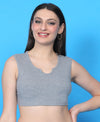 T.T. Women|Ribbed Crop Top|Sleeveless Notch Neck Slim Fit Aesthetic Streetwear Top|Stretchable Cotton Fabric|Tshirt|Top||Grey