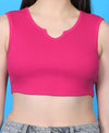 T.T. Women|Ribbed Crop Top|Sleeveless Notch Neck Slim Fit Aesthetic Streetwear Top|Stretchable Cotton Fabric|Tshirt|Top||Fuchsia