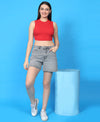 T.T. Women|Ribbed Crop Top|Sleeveless High Neck Slim Fit Aesthetic Streetwear Top|Stretchable Cotton Fabric|Tshirt|Top||Red