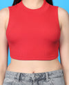T.T. Women|Ribbed Crop Top|Sleeveless High Neck Slim Fit Aesthetic Streetwear Top|Stretchable Cotton Fabric|Tshirt|Top||Red