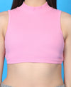 T.T. Women|Ribbed Crop Top|Sleeveless High Neck Slim Fit Aesthetic Streetwear Top|Stretchable Cotton Fabric|Tshirt|Top||Pink