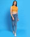 T.T. Women|Ribbed Crop Top|Sleeveless High Neck Slim Fit Aesthetic Streetwear Top|Stretchable Cotton Fabric|Tshirt|Top||Mustard