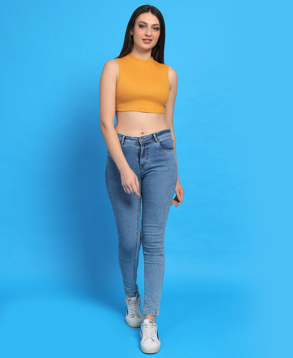 T.T. Women|Ribbed Crop Top|Sleeveless High Neck Slim Fit Aesthetic Streetwear Top|Stretchable Cotton Fabric|Tshirt|Top||Mustard
