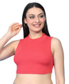 T.T. Women|Ribbed Crop Top|Sleeveless High Neck Slim Fit Aesthetic Streetwear Top|Stretchable Cotton Fabric|Tshirt|Top||Coral
