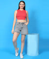 T.T. Women|Ribbed Crop Top|Sleeveless High Neck Slim Fit Aesthetic Streetwear Top|Stretchable Cotton Fabric|Tshirt|Top||Coral