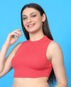 T.T. Women|Ribbed Crop Top|Sleeveless High Neck Slim Fit Aesthetic Streetwear Top|Stretchable Cotton Fabric|Tshirt|Top||Coral