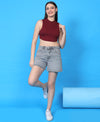 T.T. Women|Ribbed Crop Top|Sleeveless High Neck Slim Fit Aesthetic Streetwear Top|Stretchable Cotton Fabric|Tshirt|Top||Maroon