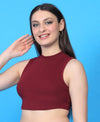 T.T. Women|Ribbed Crop Top|Sleeveless High Neck Slim Fit Aesthetic Streetwear Top|Stretchable Cotton Fabric|Tshirt|Top||Maroon