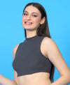T.T. Women|Ribbed Crop Top|Sleeveless High Neck Slim Fit Aesthetic Streetwear Top|Stretchable Cotton Fabric|Tshirt|Top||D.Grey