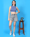 T.T. Women|Ribbed Crop Top|Sleeveless High Neck Slim Fit Aesthetic Streetwear Top|Stretchable Cotton Fabric|Tshirt|Top||L. Blue