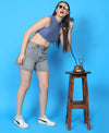T.T. Women|Ribbed Crop Top|Sleeveless High Neck Slim Fit Aesthetic Streetwear Top|Stretchable Cotton Fabric|Tshirt|Top||L. Blue