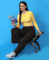 T.T. Women|Stylish Crop Top|Ribbed Slim Fit Full Sleeve Round Neck Trendy Casual Wear Top|Stretchable Cotton Fabric|Tshirt|Top||Yellow