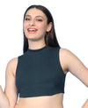 T.T. Women|Ribbed Crop Top|Sleeveless High Neck Slim Fit Aesthetic Streetwear Top|Stretchable Cotton Fabric|Tshirt|Top||Dark Green