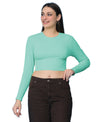T.T. Women|Stylish Crop Top|Ribbed Slim Fit Full Sleeve Round Neck Trendy Casual Wear Top|Stretchable Cotton Fabric|Tshirt|Top||Tealblue