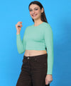 T.T. Women|Stylish Crop Top|Ribbed Slim Fit Full Sleeve Round Neck Trendy Casual Wear Top|Stretchable Cotton Fabric|Tshirt|Top||Tealblue