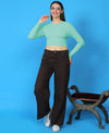 T.T. Women|Stylish Crop Top|Ribbed Slim Fit Full Sleeve Round Neck Trendy Casual Wear Top|Stretchable Cotton Fabric|Tshirt|Top||Tealblue