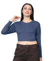 T.T. Women|Stylish Crop Top|Ribbed Slim Fit Full Sleeve Round Neck Trendy Casual Wear Top|Stretchable Cotton Fabric|Tshirt|Top||Royal Blue