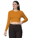 T.T. Women|Stylish Crop Top|Ribbed Slim Fit Full Sleeve Round Neck Trendy Casual Wear Top|Stretchable Cotton Fabric|Tshirt|Top||Mustard