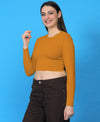 T.T. Women|Stylish Crop Top|Ribbed Slim Fit Full Sleeve Round Neck Trendy Casual Wear Top|Stretchable Cotton Fabric|Tshirt|Top||Mustard